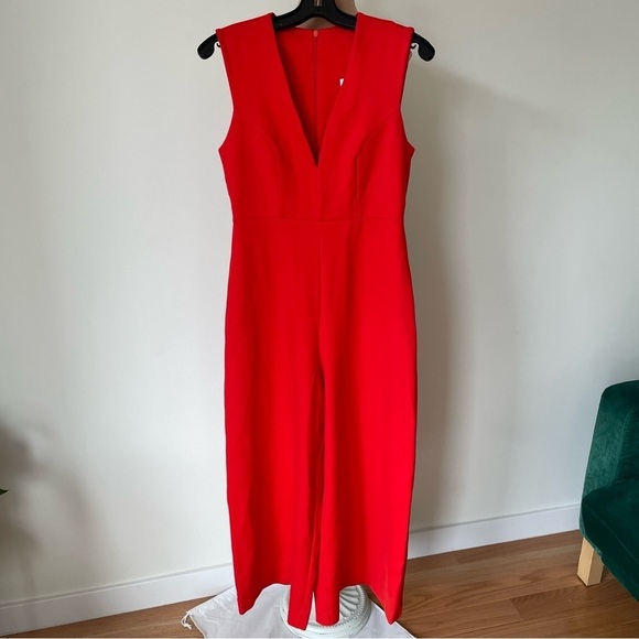 Susana Monaco Hot Orange V-Neck Jersey Cropped Wide Leg Jumpsuits EUC Size 6 - Picture 1 of 7